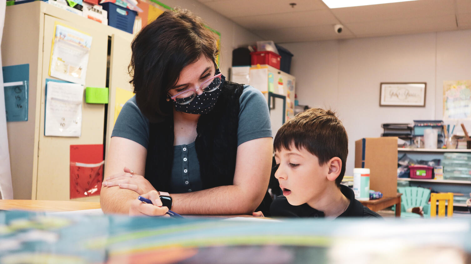 2nd Grader smiling during class